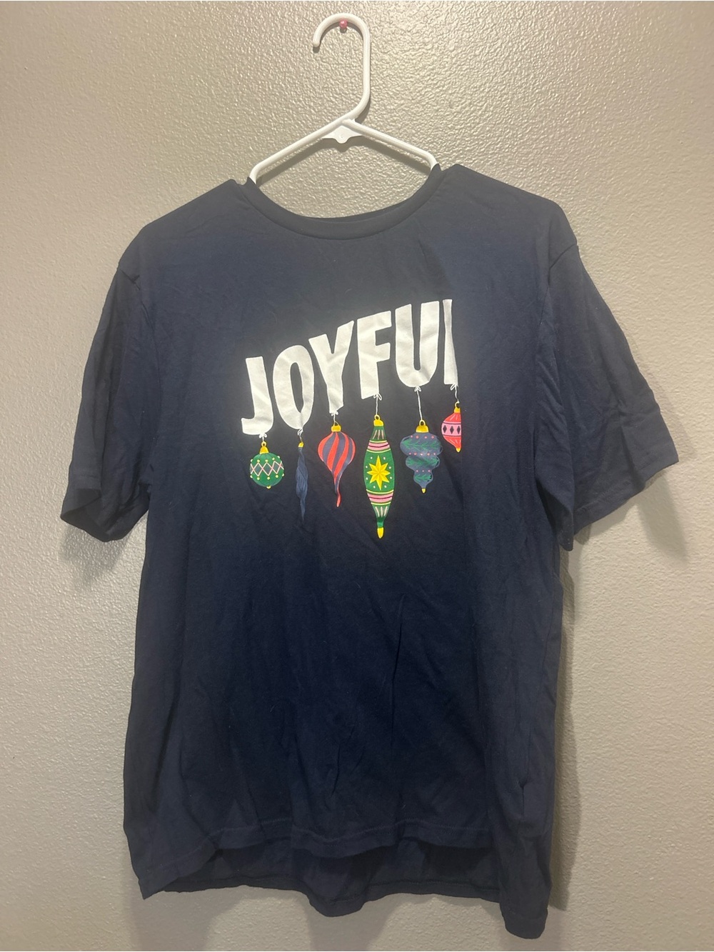 Old Navy Mens Large Navy Blue Joyful Christmas Ornament Soft Washed Holiday Tee